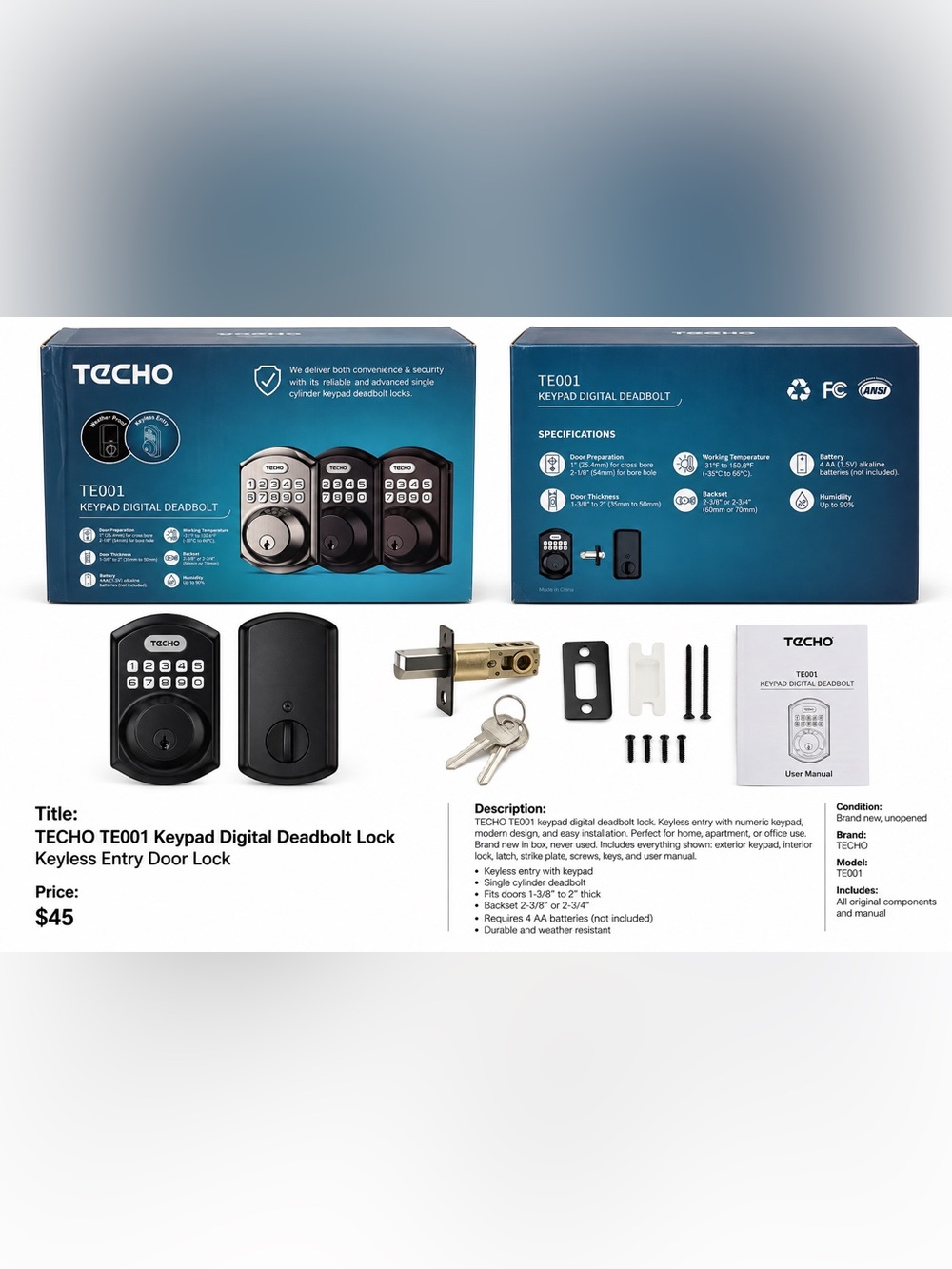 TEEHO TE001 Keypad Digital Deadbolt Lock - Keyless Entry